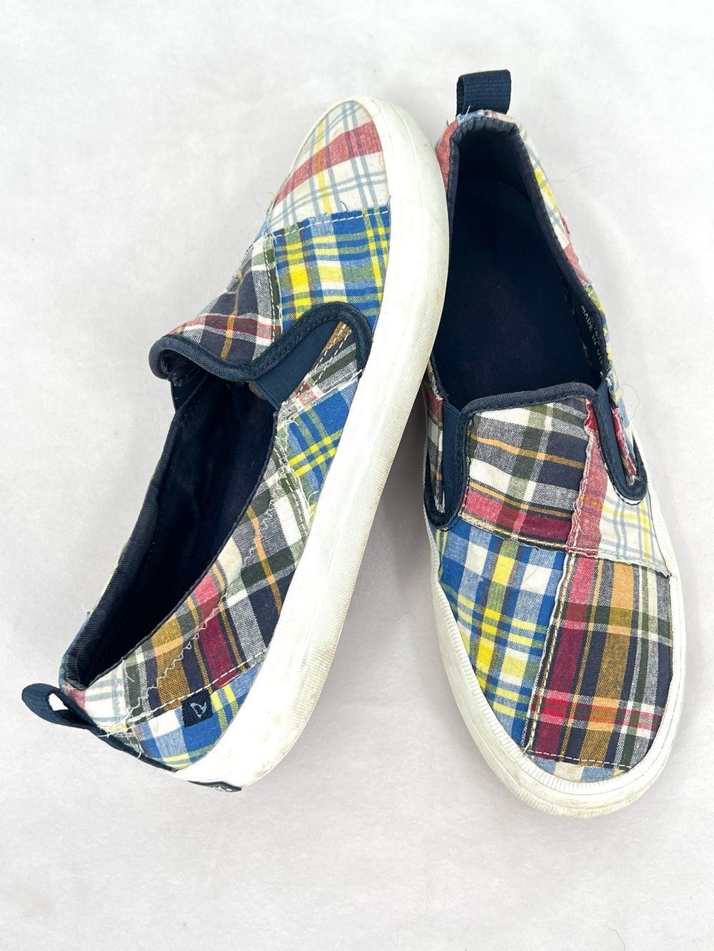 Sperry Crest Vibe Patchwork Plaid Canvas Slip On Sneakers Multicolor Size 9